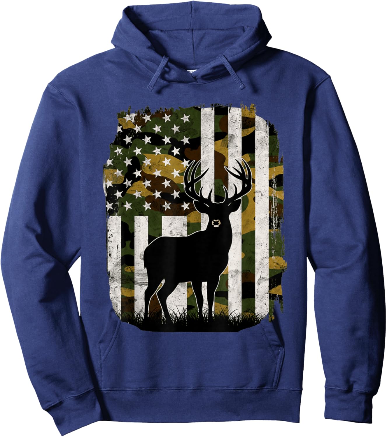 Camo US Flag Deer Elk Buck Camoflage Hunting Hunter Dad Hoodie - Hoodie | Navy