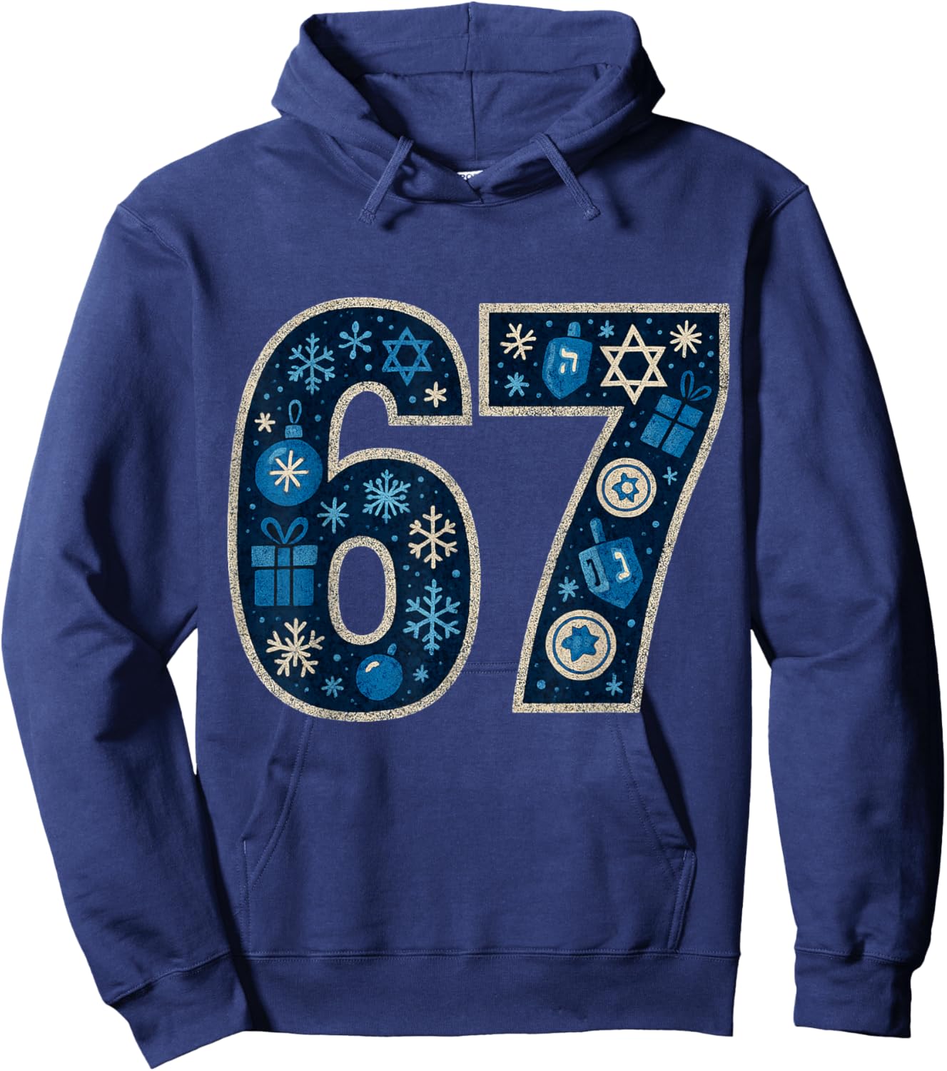 Hanukkah 67 Festive Dreidel Gelt Design Six Seven 6 7 Hoodie - Hoodie | Navy