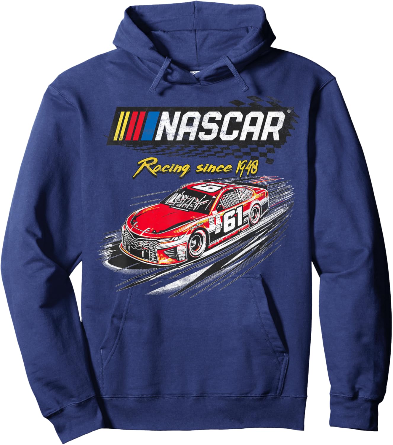 NASCAR Racing Since 1948 Checker Racing Distressed Poster Hoodie - Hoodie | Navy