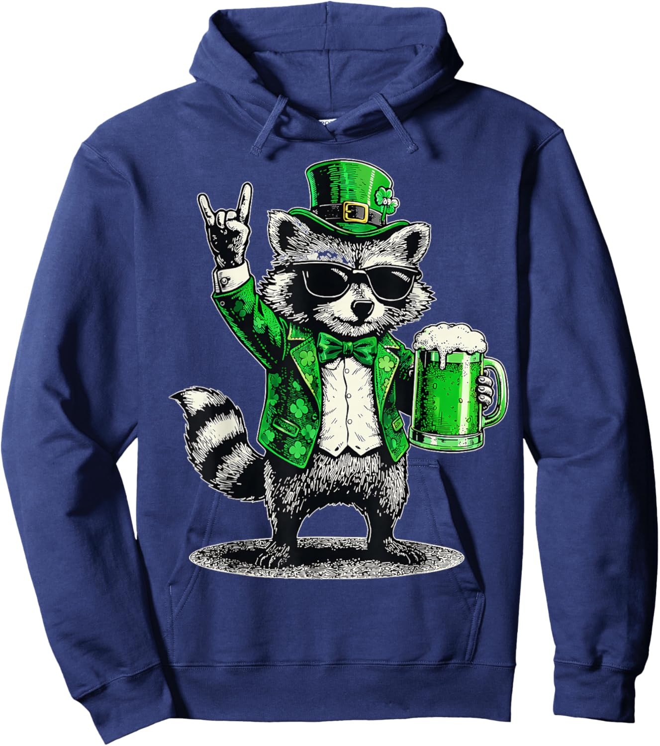Funny Raccoon Leprechaun Beer St Patty's St Patricks Day Men Hoodie - Hoodie | Navy