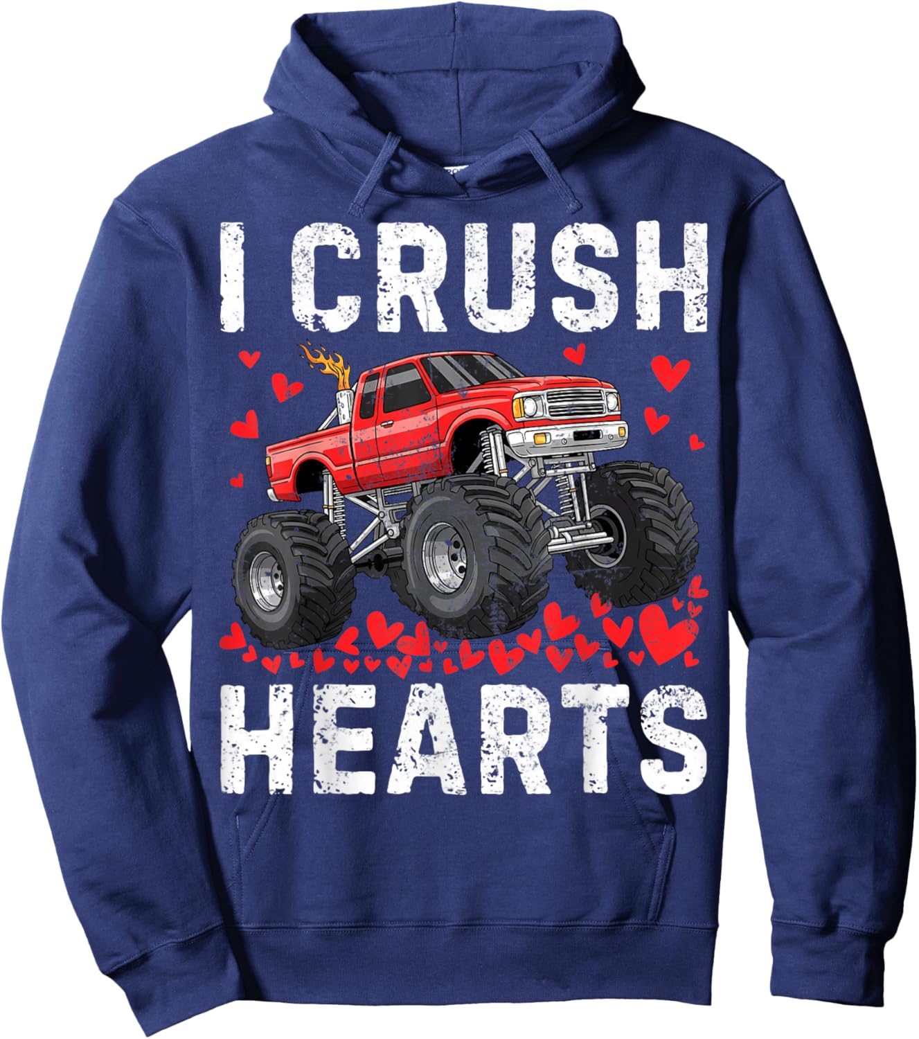 I Crush Hearts Monster Truck Boy Kids Toddler Valentines Day Hoodie - Hoodie | Navy