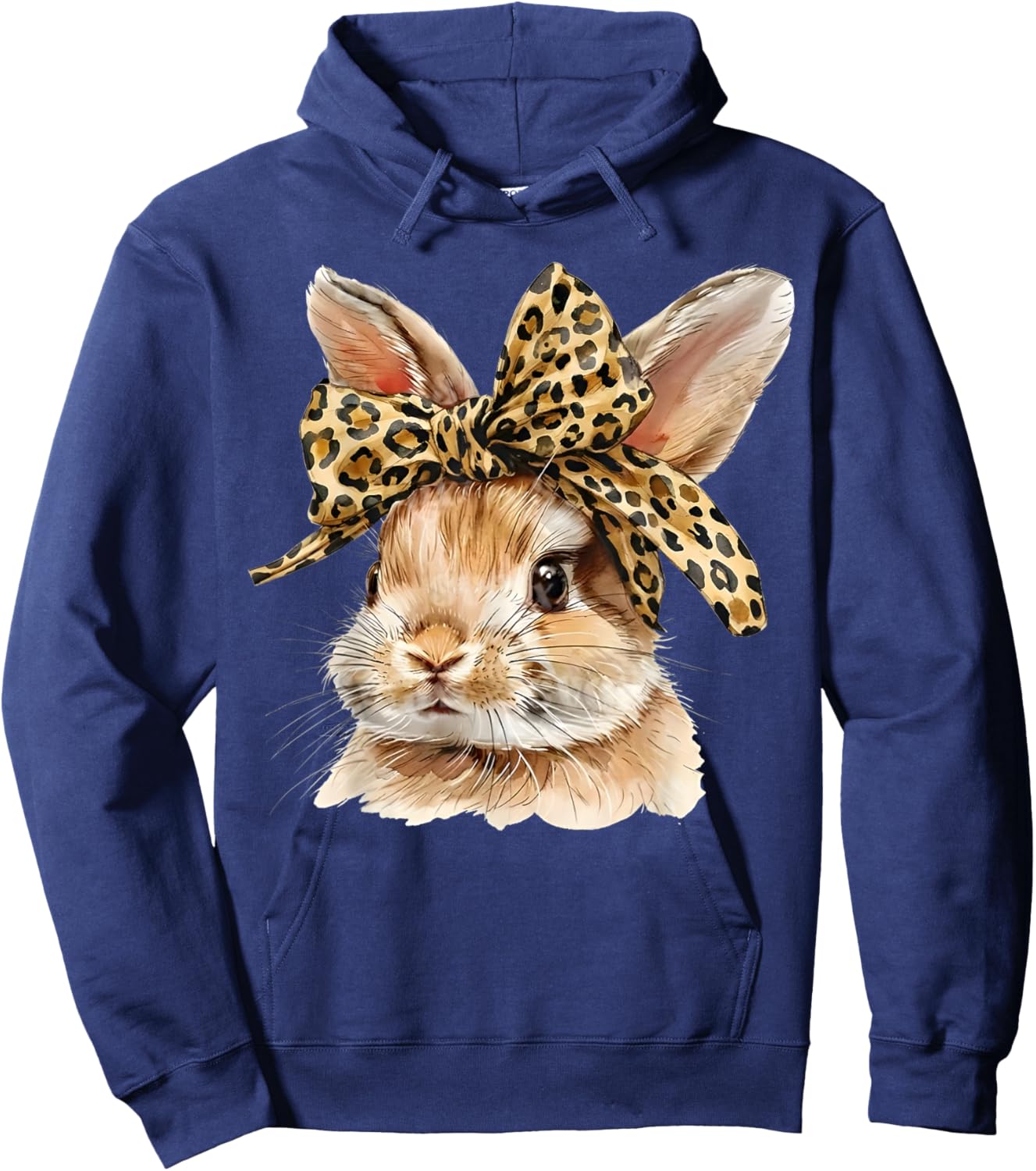 Cute Easter Bunny Face Bow Leopard Rabbit Women Girls Hoodie - Hoodie | Navy