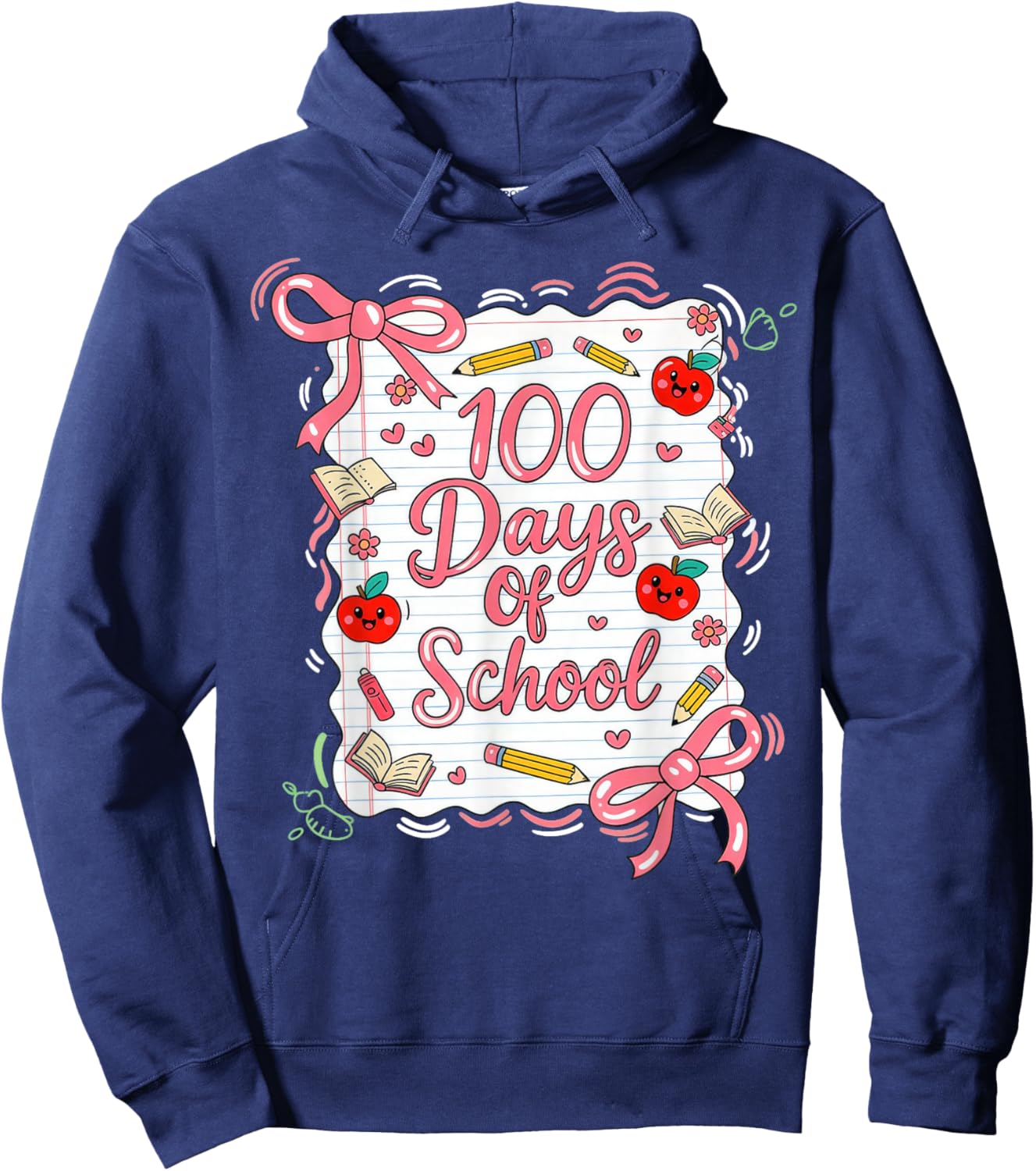 100 Days of School Coquette Bow for Girls 100th Day Teacher Hoodie - Hoodie | Navy