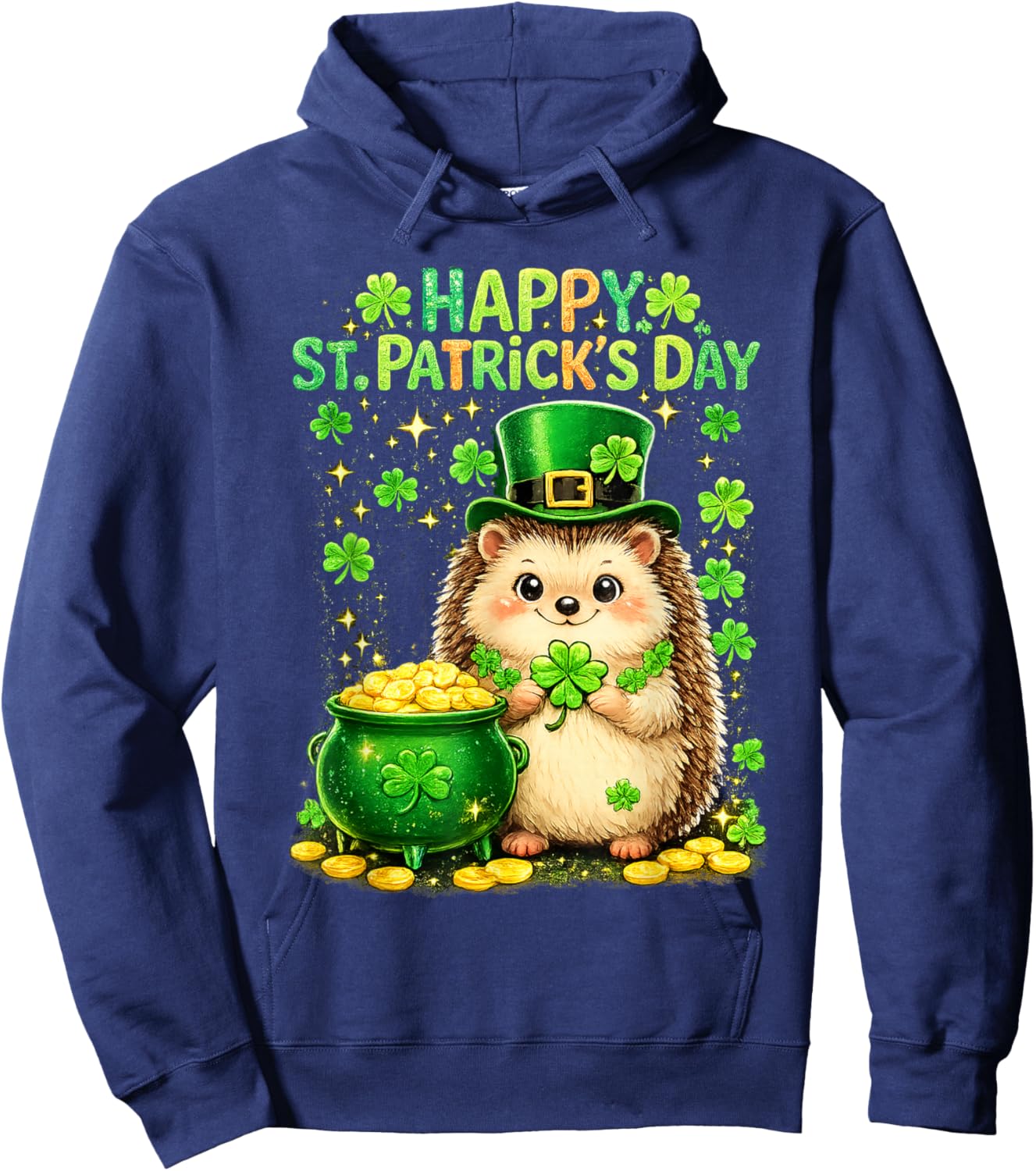 Happy St Patrick’s Day Cute Hedgehog Shamrock Funny Hoodie - Hoodie | Navy