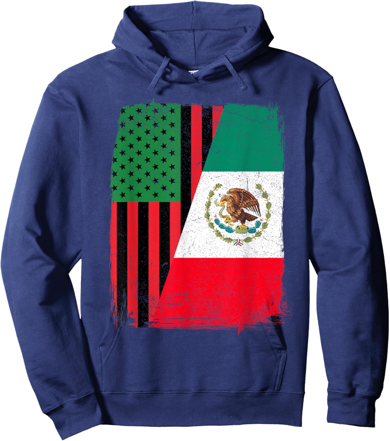 Blaxican Half Black Half Mexican African American Flag Hoodie - Hoodie | Navy