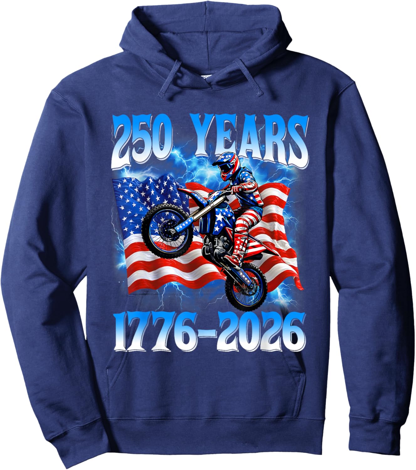 250 Years 1776 2026 250th Dirt Bike American Flag 4th July Hoodie - Hoodie | Navy