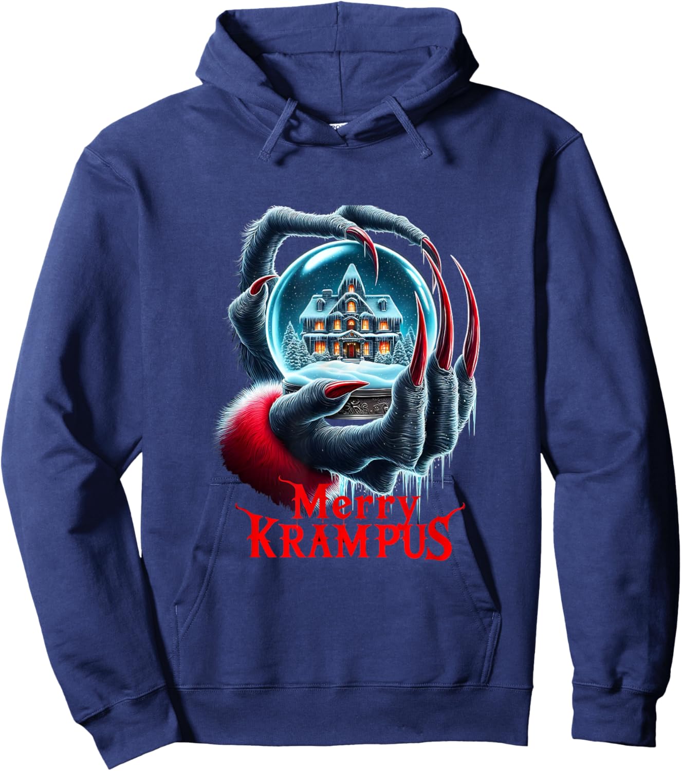 Merry Krampus Coming Town Christmas Gothic Xmas Horror Hoodie - Hoodie | Navy
