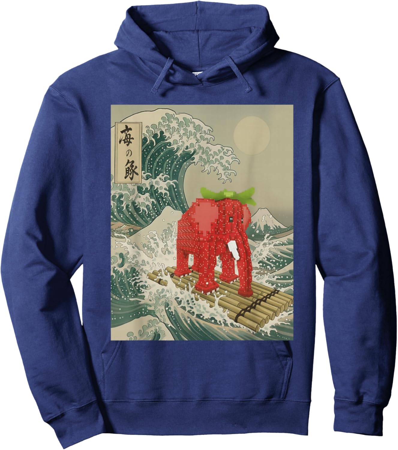 Funny Strawberry Elephant Brainrot - Great Wave Off Kanagawa Hoodie - Hoodie | Navy