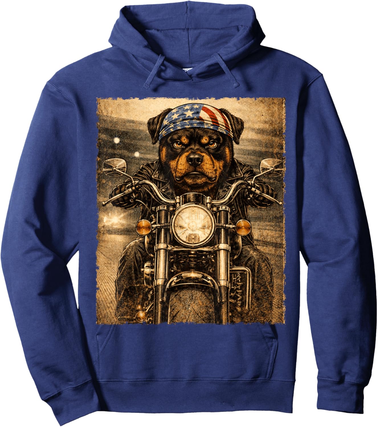 Vintage Rottweiler Dog Biker Funny Rottie Riding Motorcycle Hoodie - Hoodie | Navy