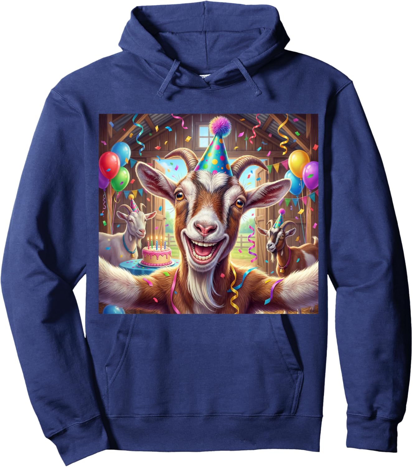 Funny Goat Birthday Party Selfie Farm Animal Lover Hoodie - Hoodie | Navy