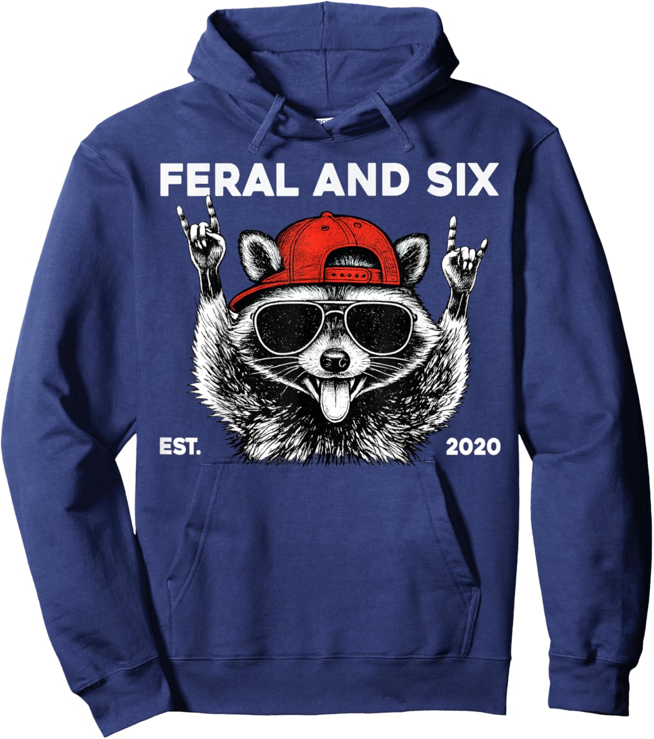 Feral and Six Raccoon Funny 6th Birthday Girls Boys Kids Hoodie - Hoodie | Navy