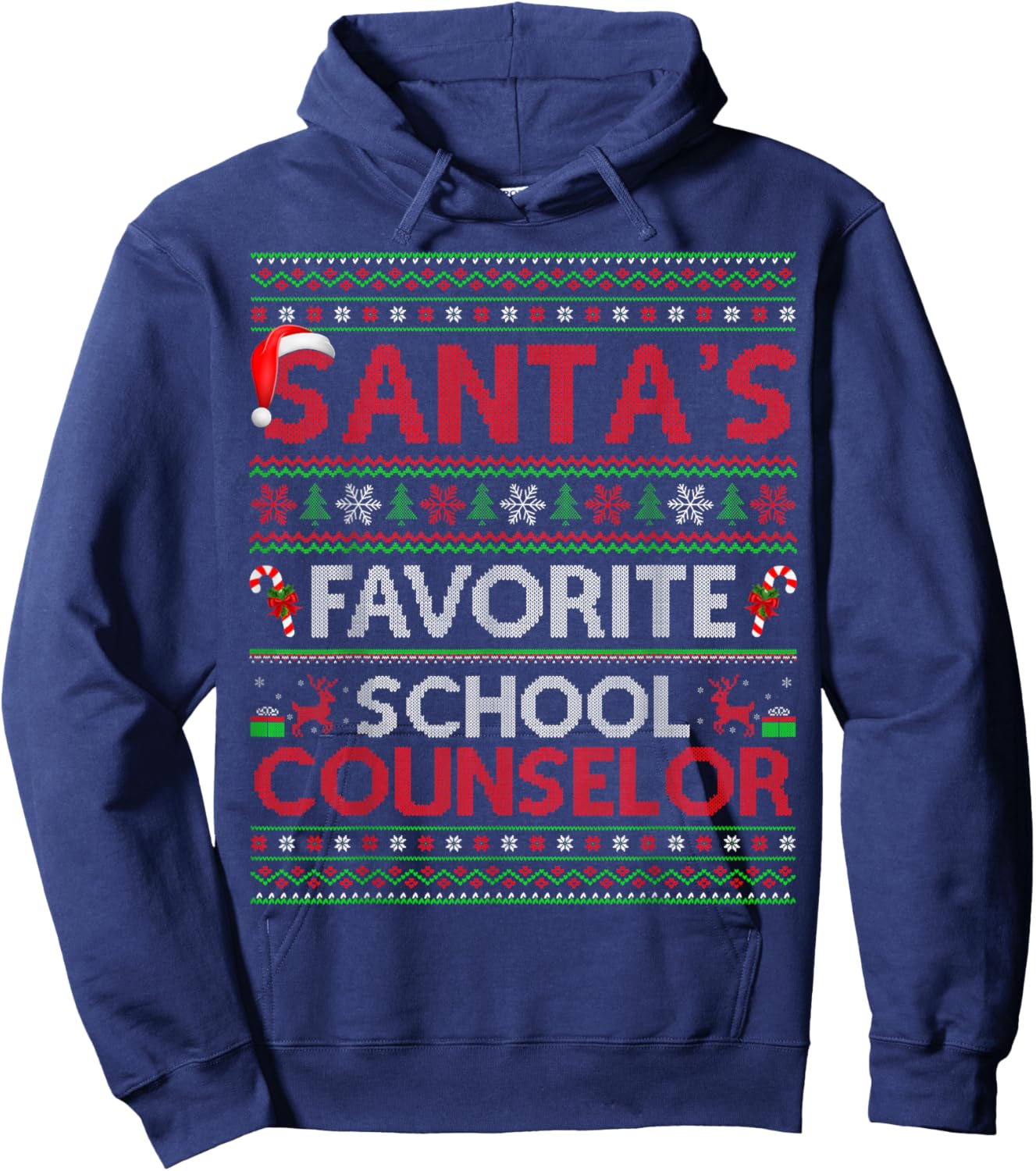 Santa Favorite School Counselor Ugly Christmas Sweaters Xmas Hoodie - Hoodie | Navy