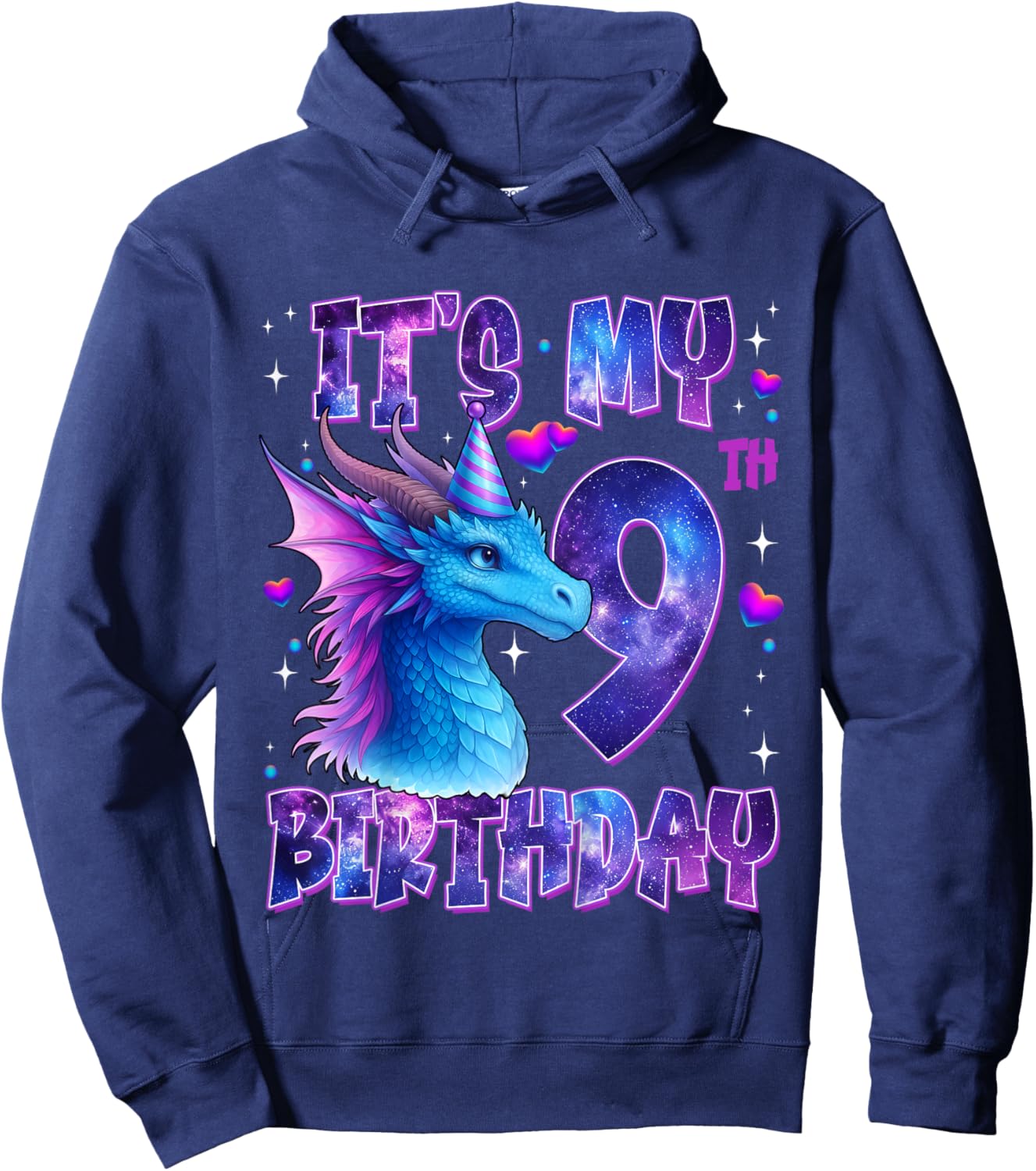 It's My 9th Birthday Dragon Party Cute Girls Dragons Theme Hoodie - Hoodie | Navy