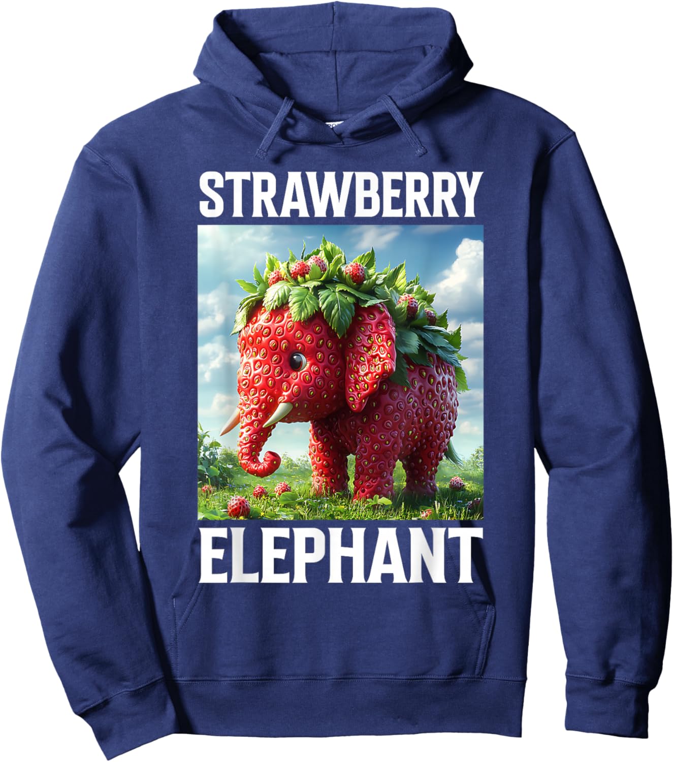 Strawberry Elephant Cute Whimsical Animal Art Hoodie - Hoodie | Navy