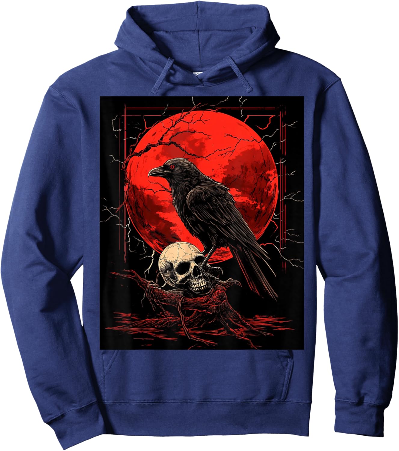 Raven Skull Moon Men Black Gothic Women Black Crow Hoodie - Hoodie | Navy
