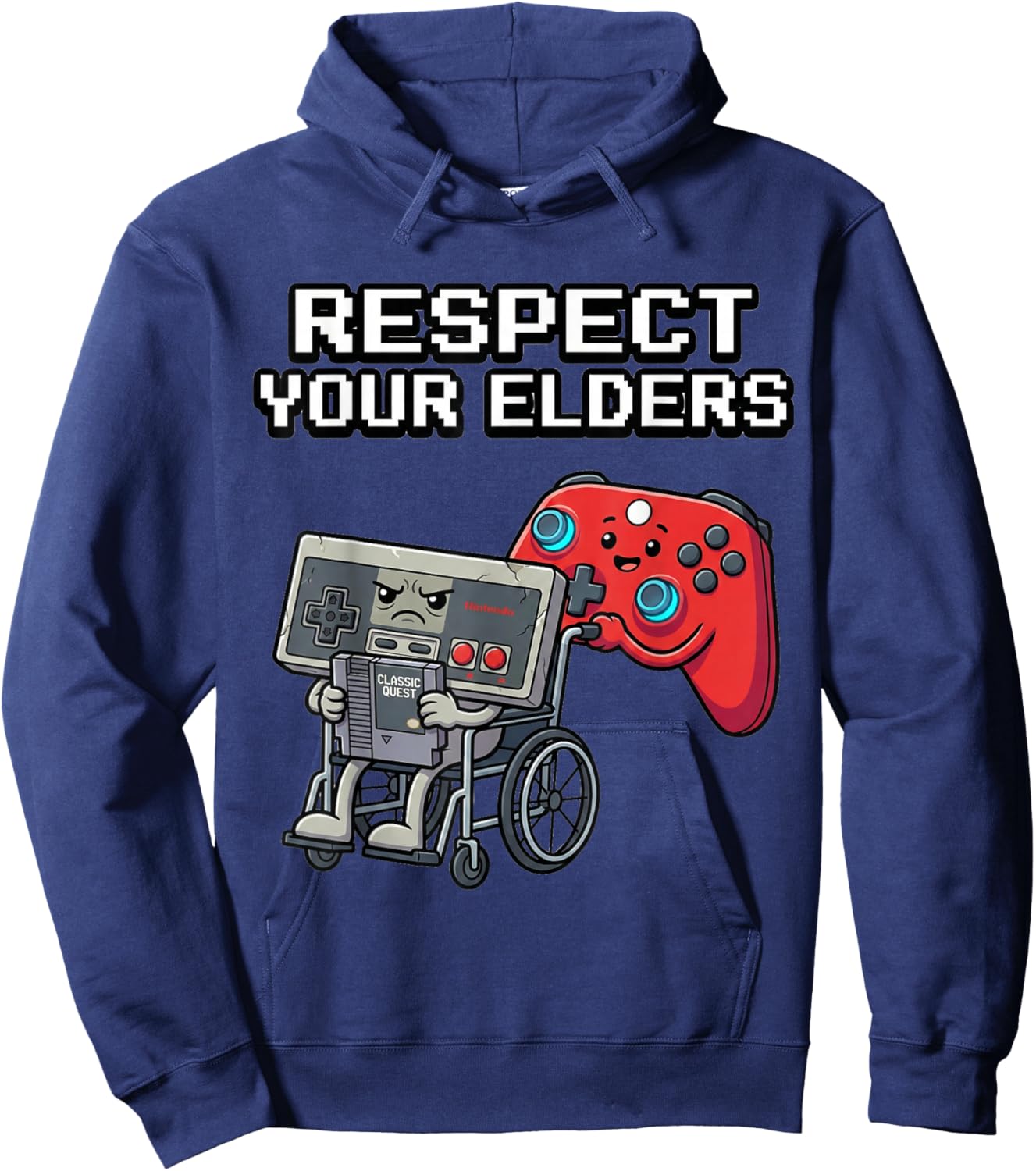 Respect Your Elders Retro Gaming Funny Gamer Controller 80s Hoodie - Hoodie | Navy