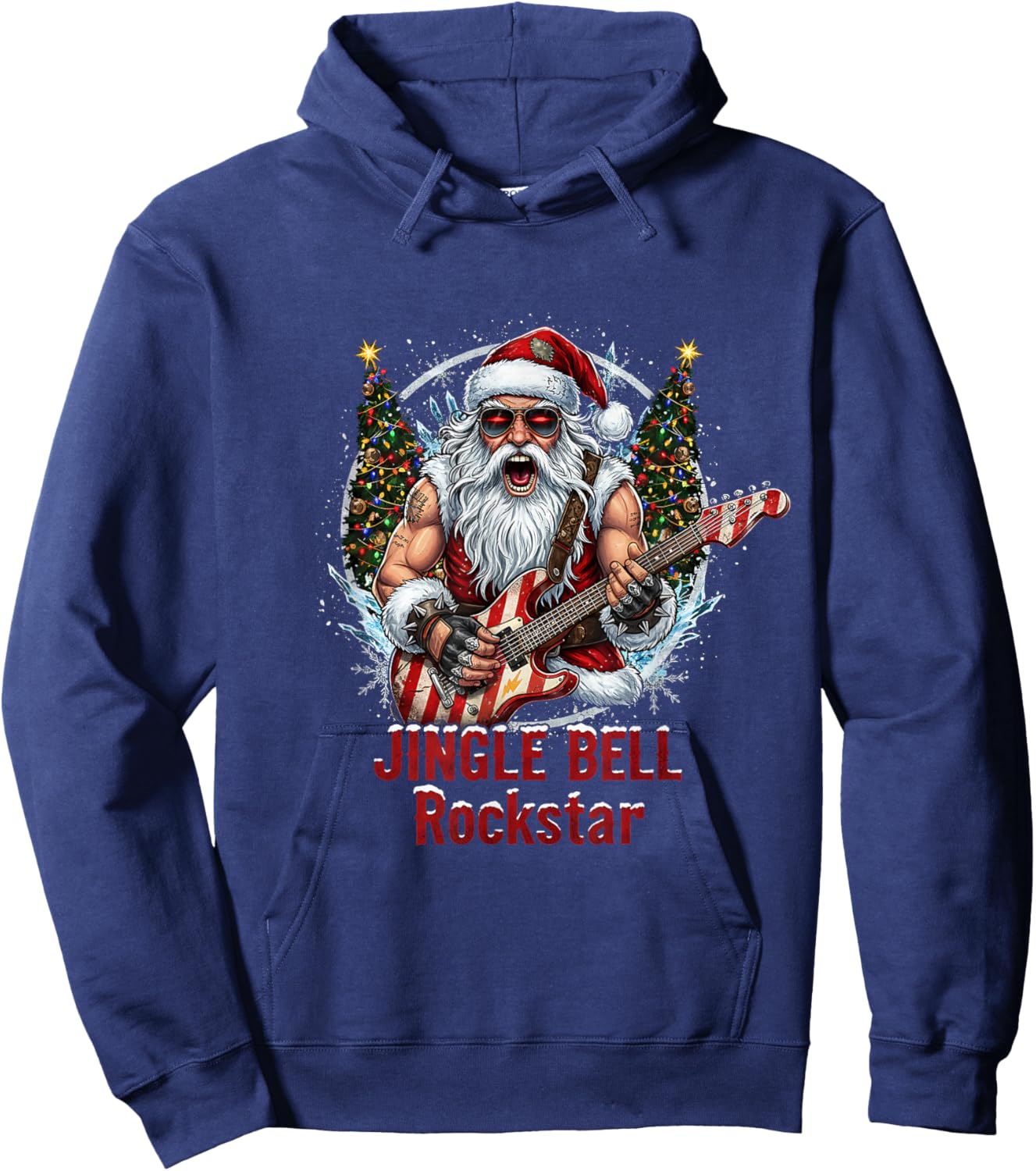 Christmas Vibe Retro Rockin Santa Jingle Bell Rock Hoodie - Hoodie | Navy