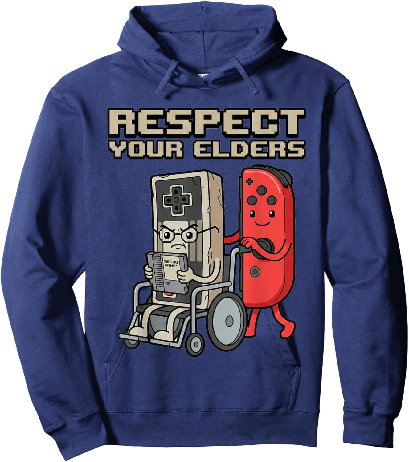 Respect Your Elders Retro Gaming Funny Gamer Controller Hoodie - Hoodie | Navy