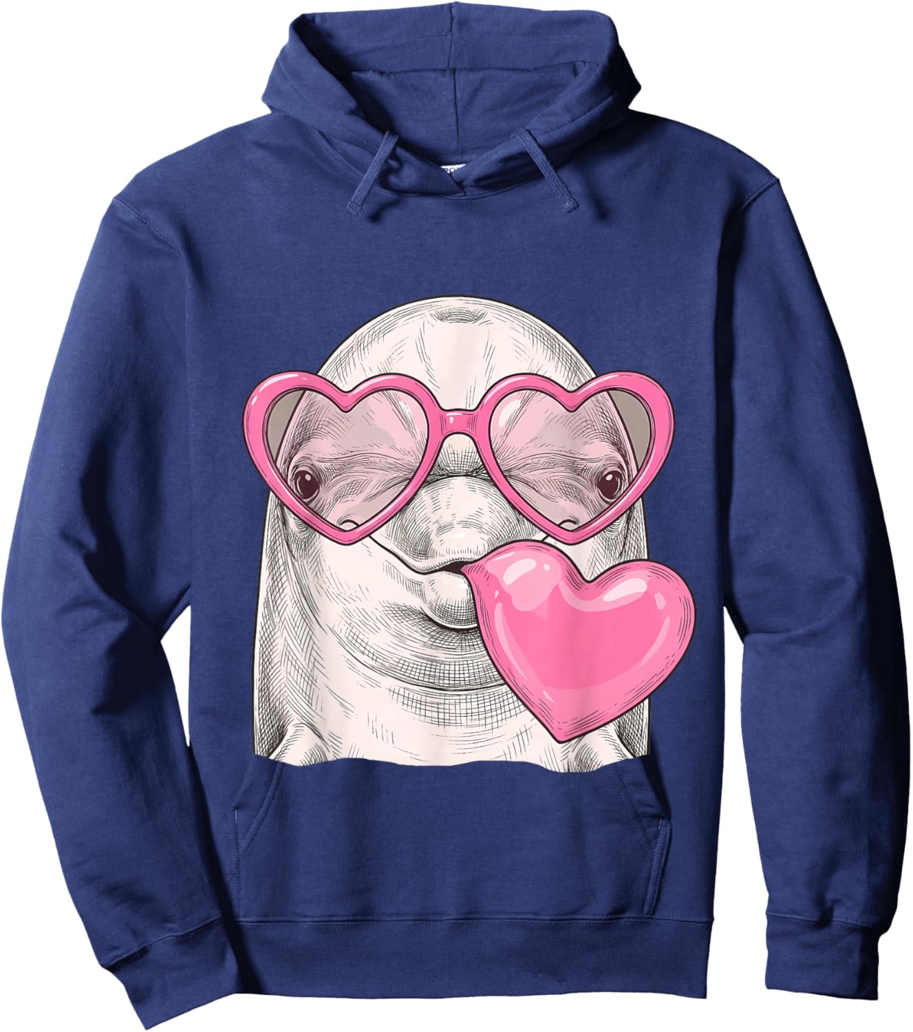 Cute Dolphin Blowing Pink Valentine Heart Bubble Gum Hoodie - Hoodie | Navy