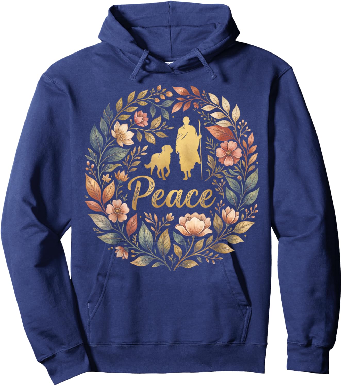 Retro Walk for Peace Monks with Aloka Dog Minimalist Zen Art Hoodie - Hoodie | Navy