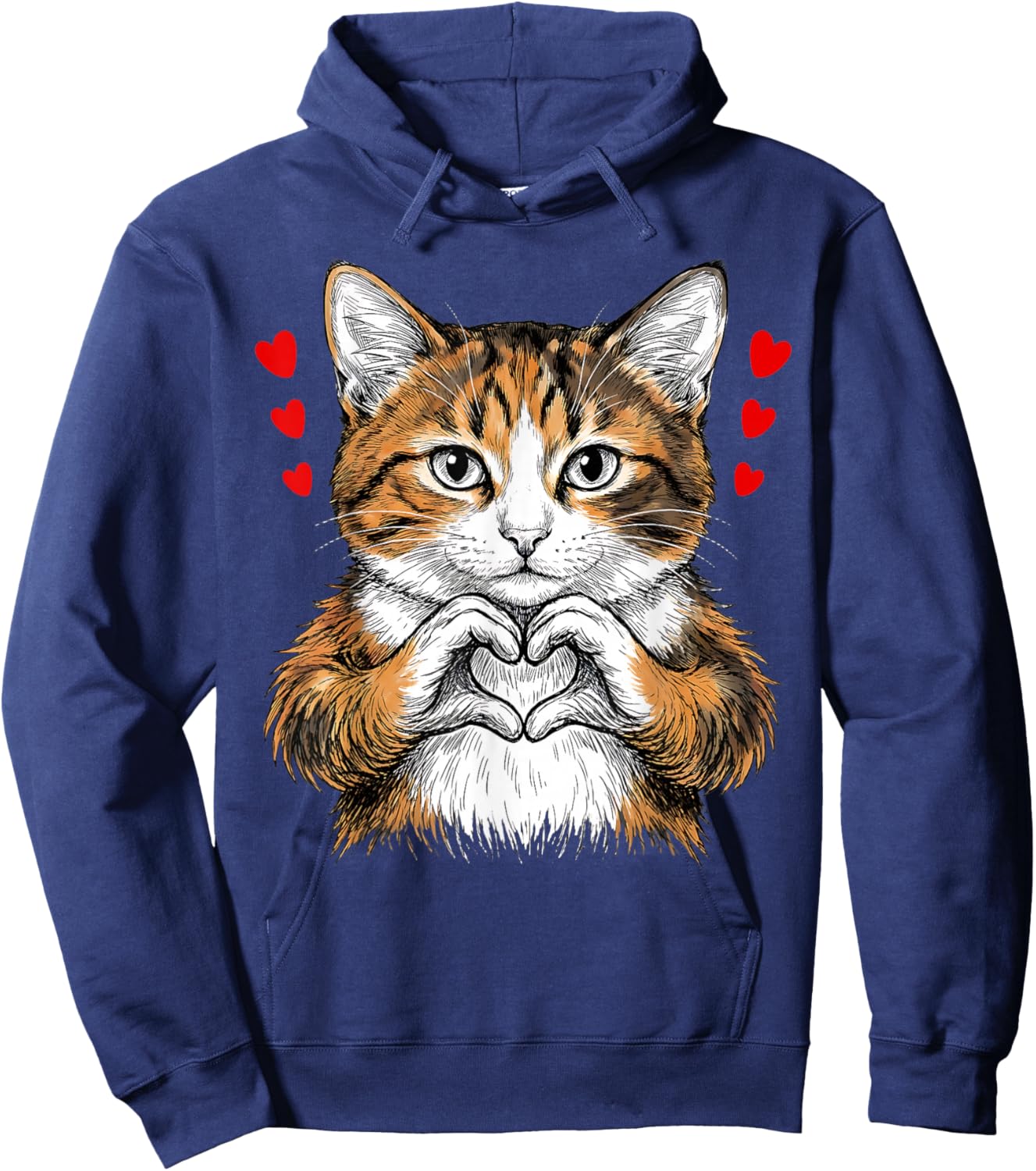 Cat Making Heart Sign Valentine Day Cute Kitten Love Cats Hoodie - Hoodie | Navy