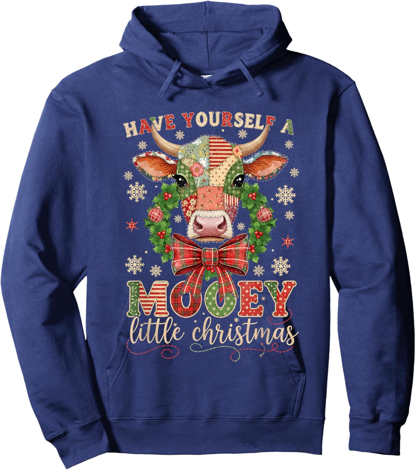 Mooey Little Christmas Cow Holiday Farm Design Hoodie - Hoodie | Navy