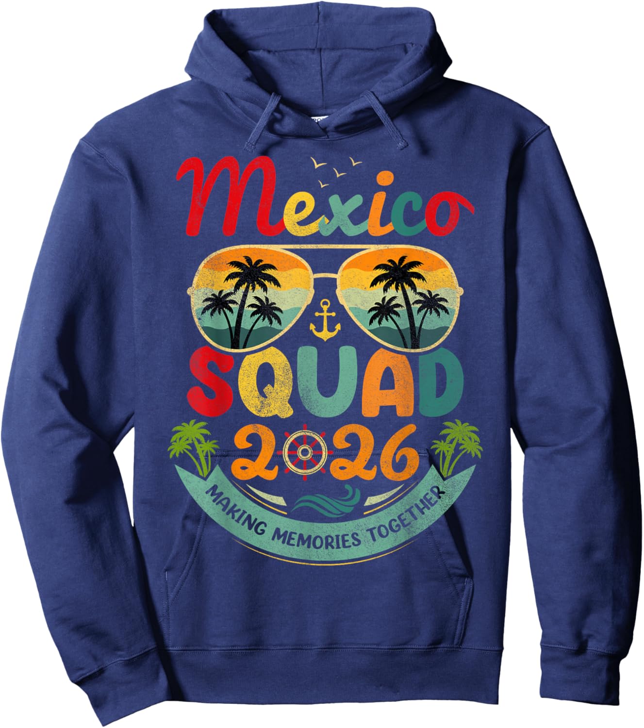 Mexico Squad 2026 Tropical Beach Vacation Vintage Group Hoodie - Hoodie | Navy
