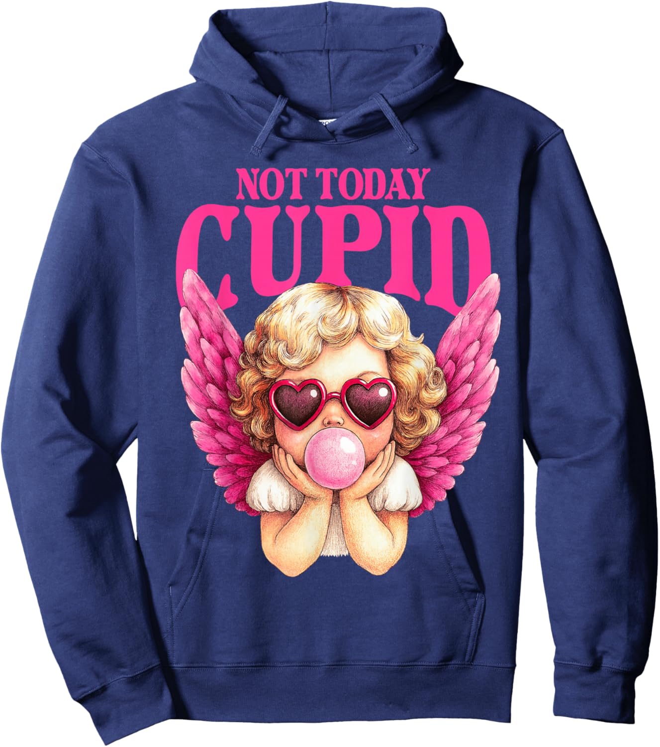 Vintage Cupid Blowing Bubble Gum Heart Sunglasses Valentines Hoodie - Hoodie | Navy