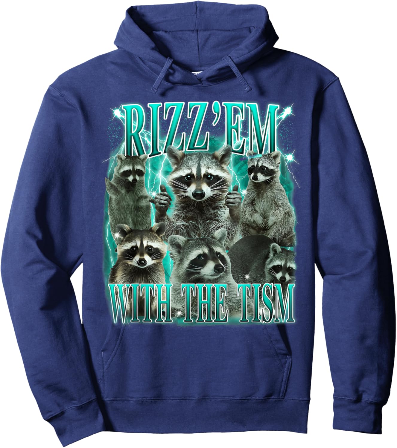 Rizz 'em with The 'tism Funny Meme Raccoon Autism Awareness Hoodie - Hoodie | Navy