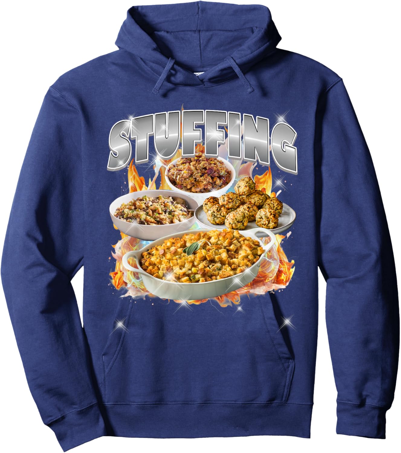 Thanksgiving Stuffing Bootleg 90's Rap Rock Vintage Funny Hoodie - Hoodie | Navy