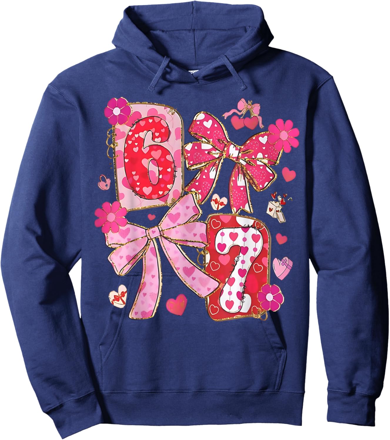 Coquette Six Seven Funny 67 Meme 6 7 Valentine Women Girls Hoodie - Hoodie | Navy