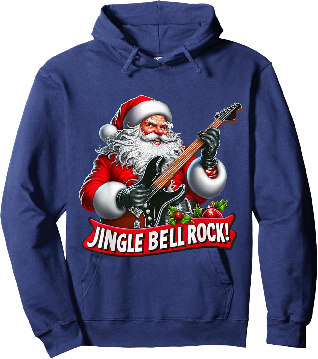 Jingle Bell Rock Santa with Guitar Christmas Men Hoodie - Hoodie | Navy