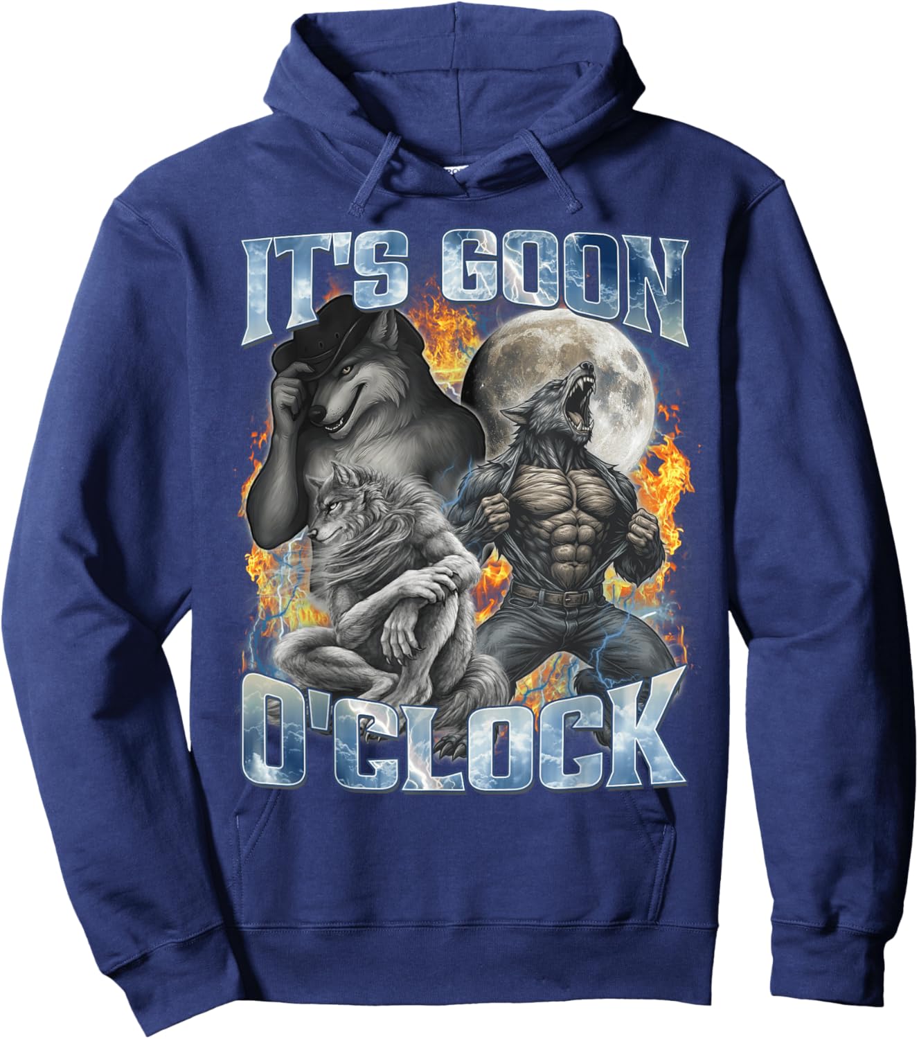 It's Goon O'clock Cool Funny Alpha Wolf Werewolf Meme Gifts Hoodie - Hoodie | Navy
