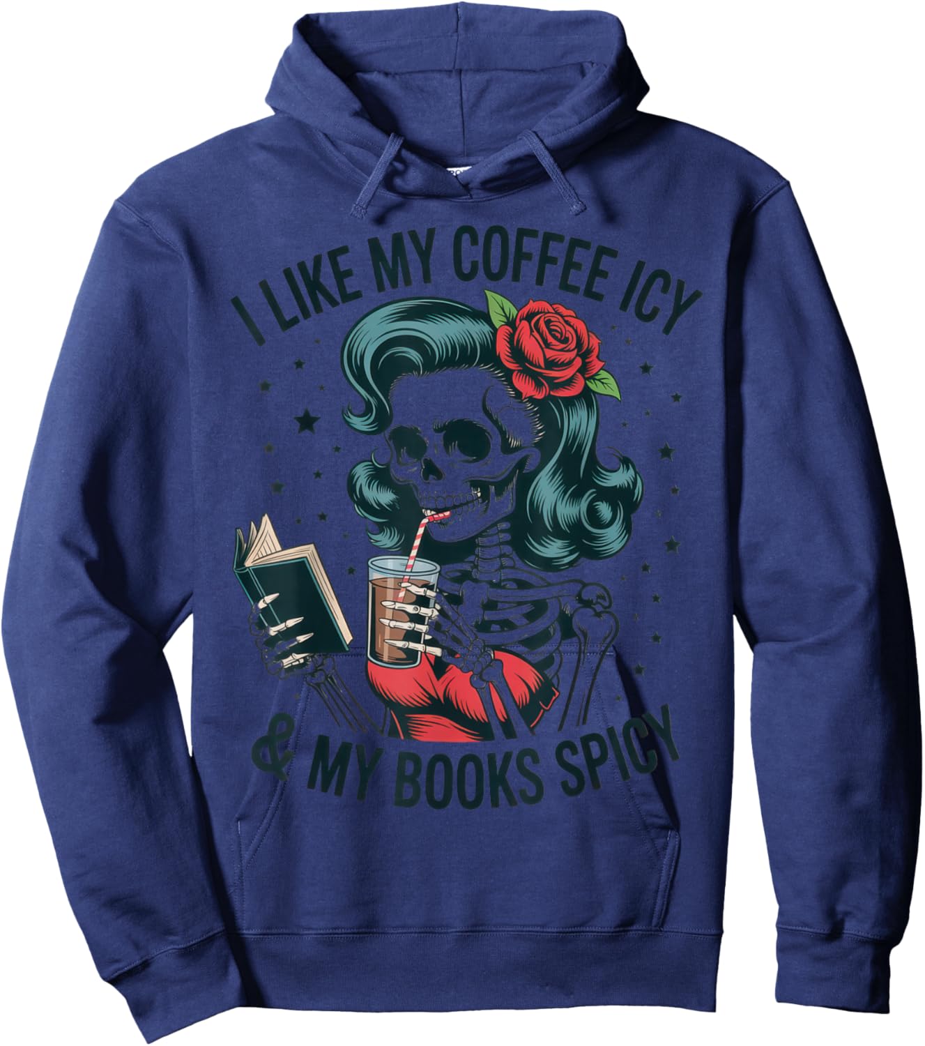 I Like My Coffee ICY & My Books Spicy for Book Lovers Hoodie - Hoodie | Navy