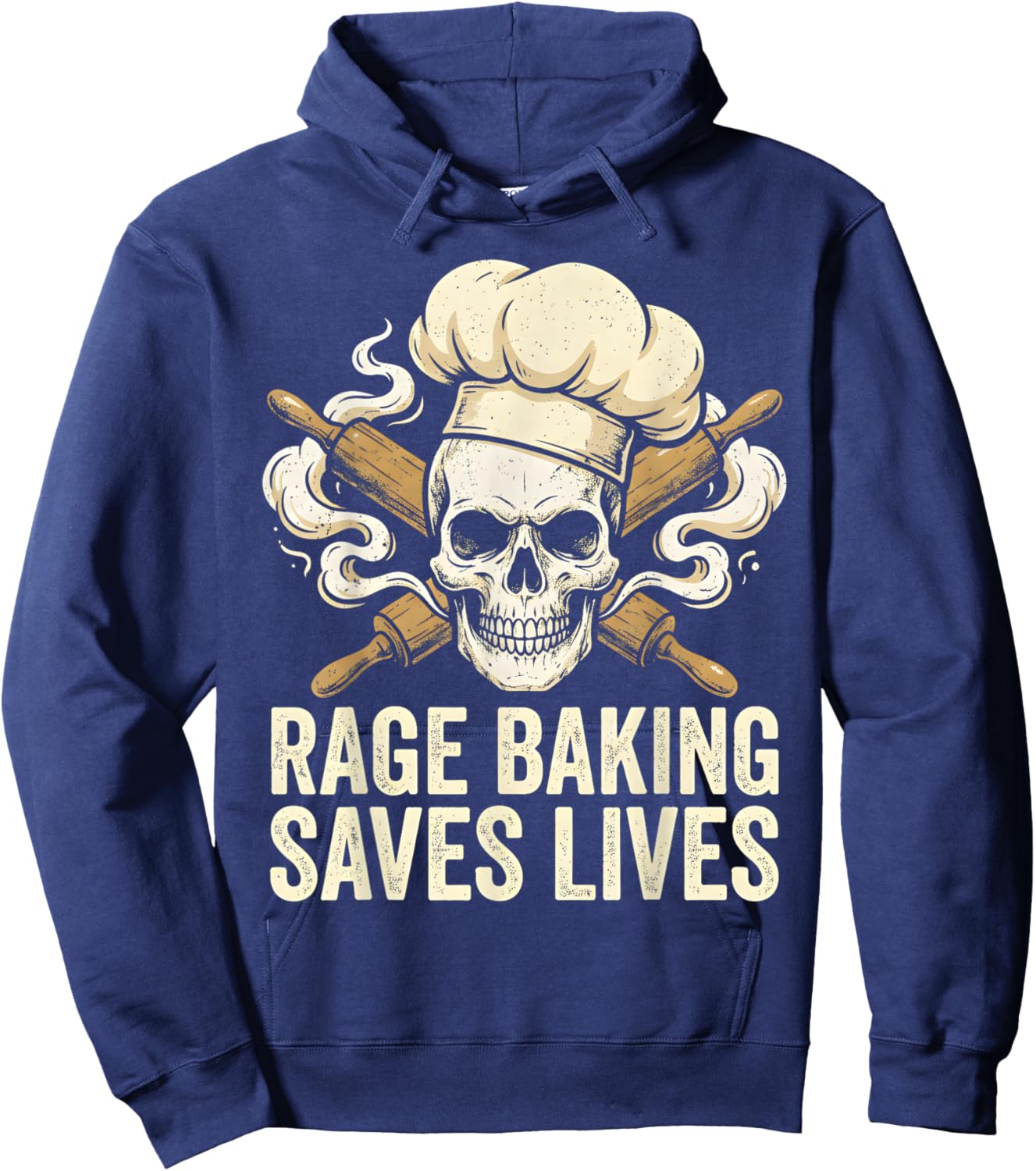 Rage Baking Saves Lives Skull Baker X Wooden Rolling Pin Hoodie - Hoodie | Navy