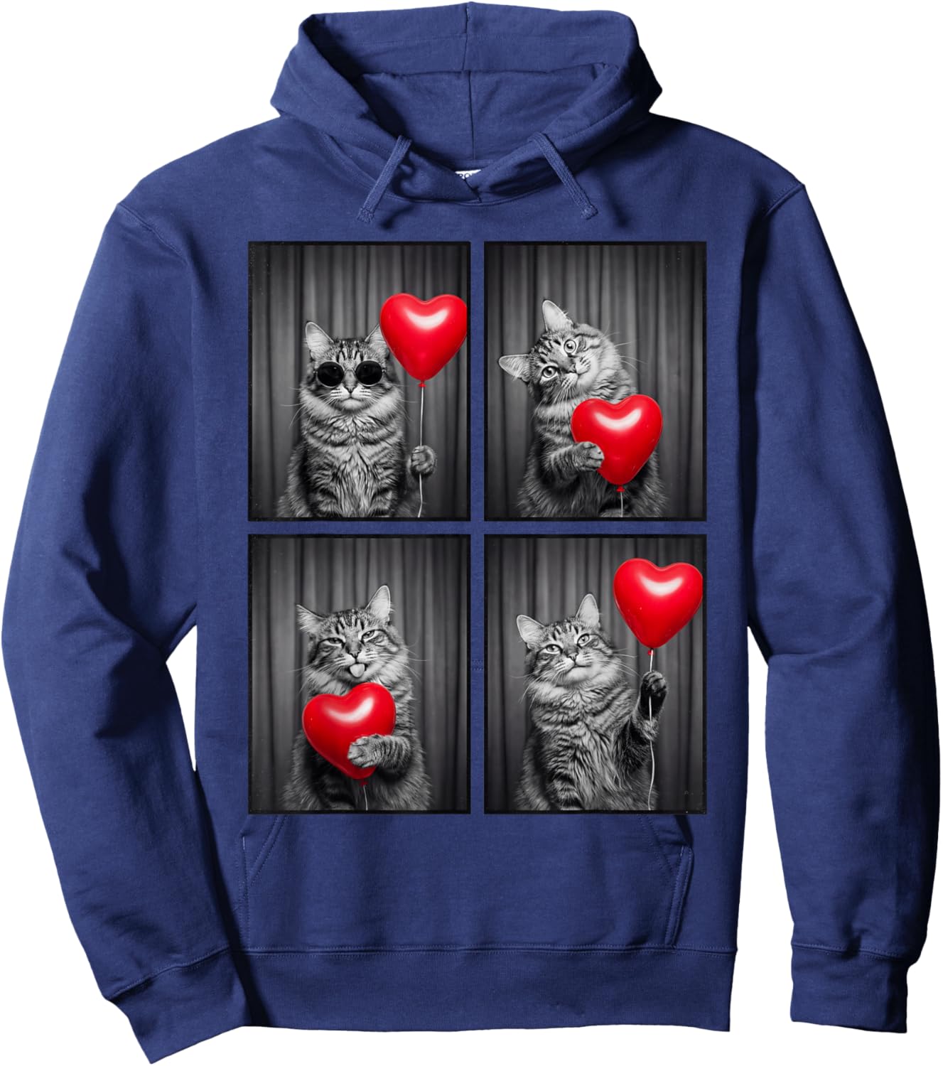 Funny Cat Photobooth Kitten Lover Design Valentines Hoodie - Hoodie | Navy