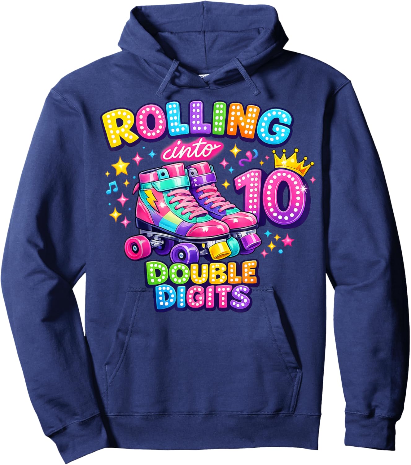 Rolling Into 10 Double Digits 10th Birthday Girl Roller Hoodie - Hoodie | Navy