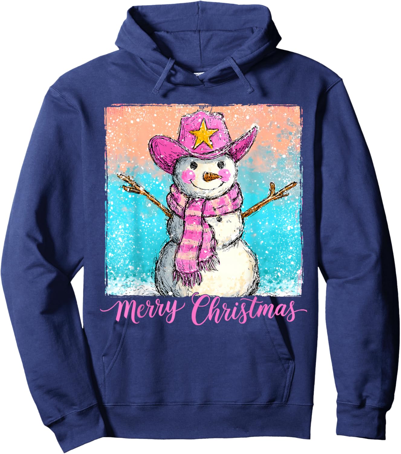 Funny Howdy Cowboy Snowman Western Merry Christmas 2025 Hoodie - Hoodie | Navy