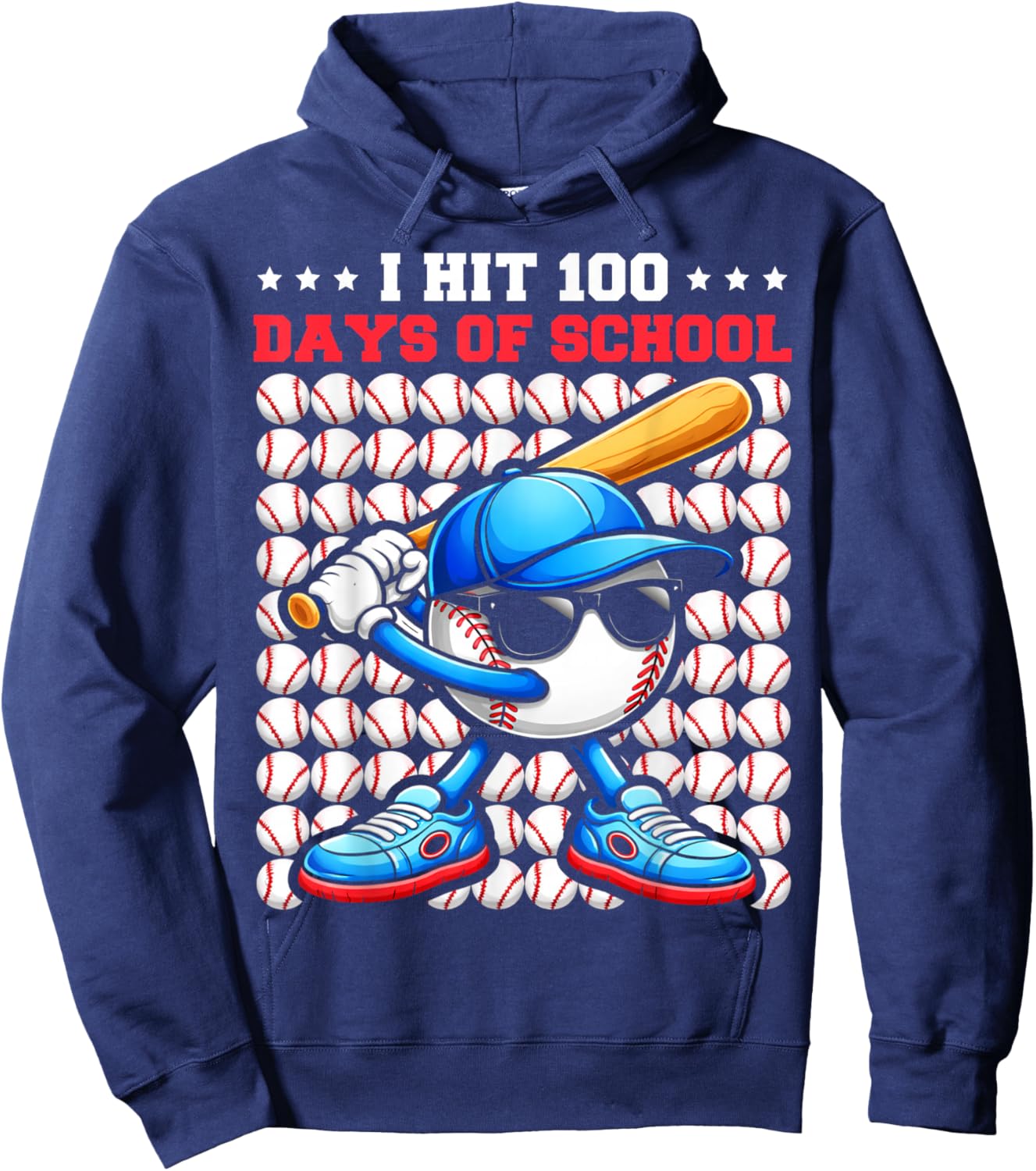 I Hit 100 Days of School Funny Baseball Player Kids Boys Son Hoodie - Hoodie | Navy