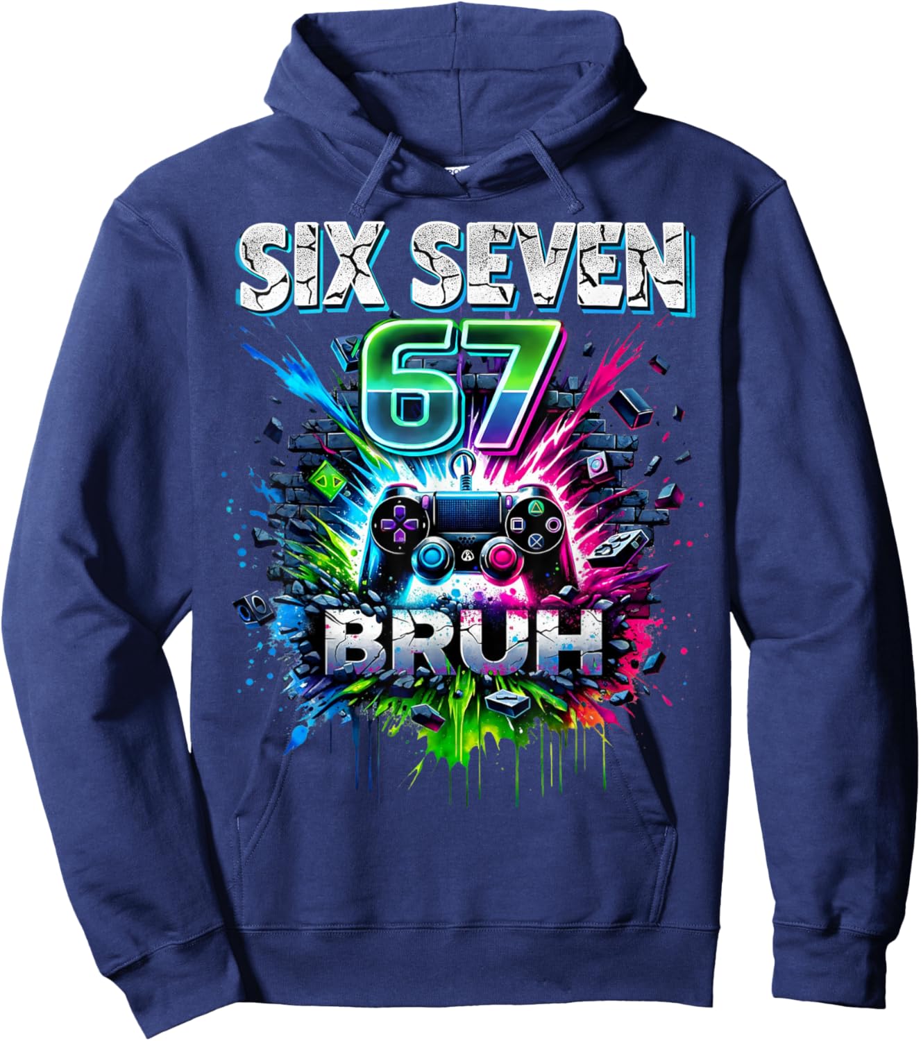 SIX Seven 67 Bruh Gaming Meme Funny Gift Kids Boys Hoodie - Hoodie | Navy