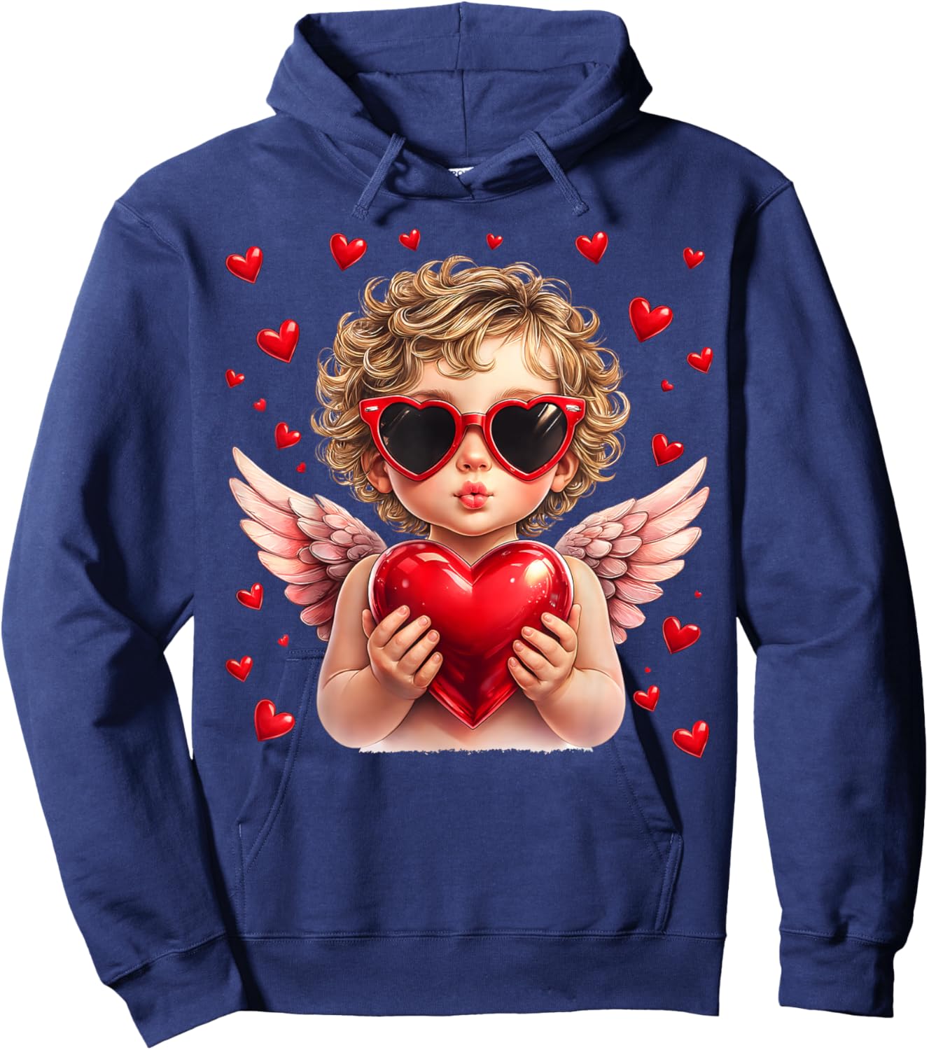 Vintage Cupid Blowing Bubble Gum Heart Sunglasses Valentines Hoodie - Hoodie | Navy
