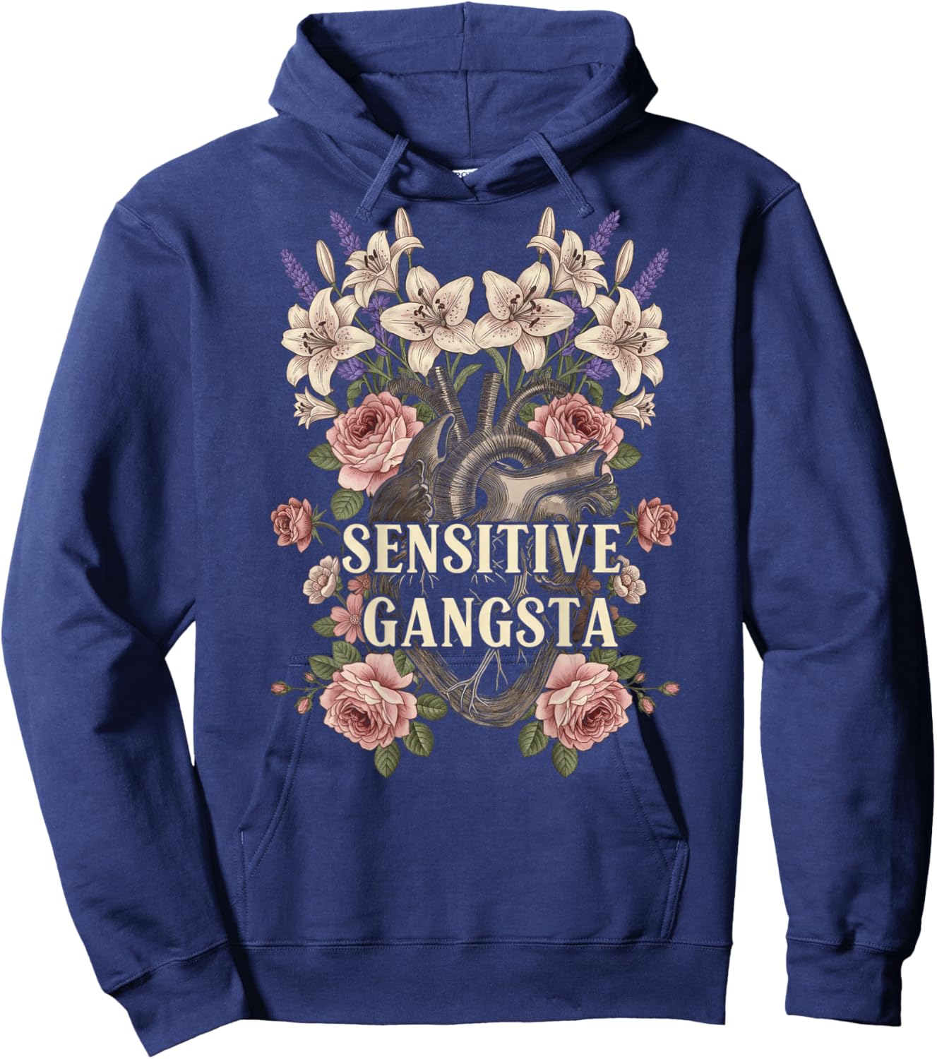 Sensitive Gangsta Floral Heart Nature Lover Women Aesthetic Hoodie - Hoodie | Navy