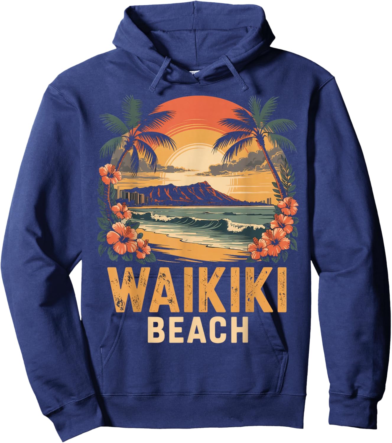 Tropical Waikiki Honolulu Hawaii Island Waikiki Hoodie - Hoodie | Navy