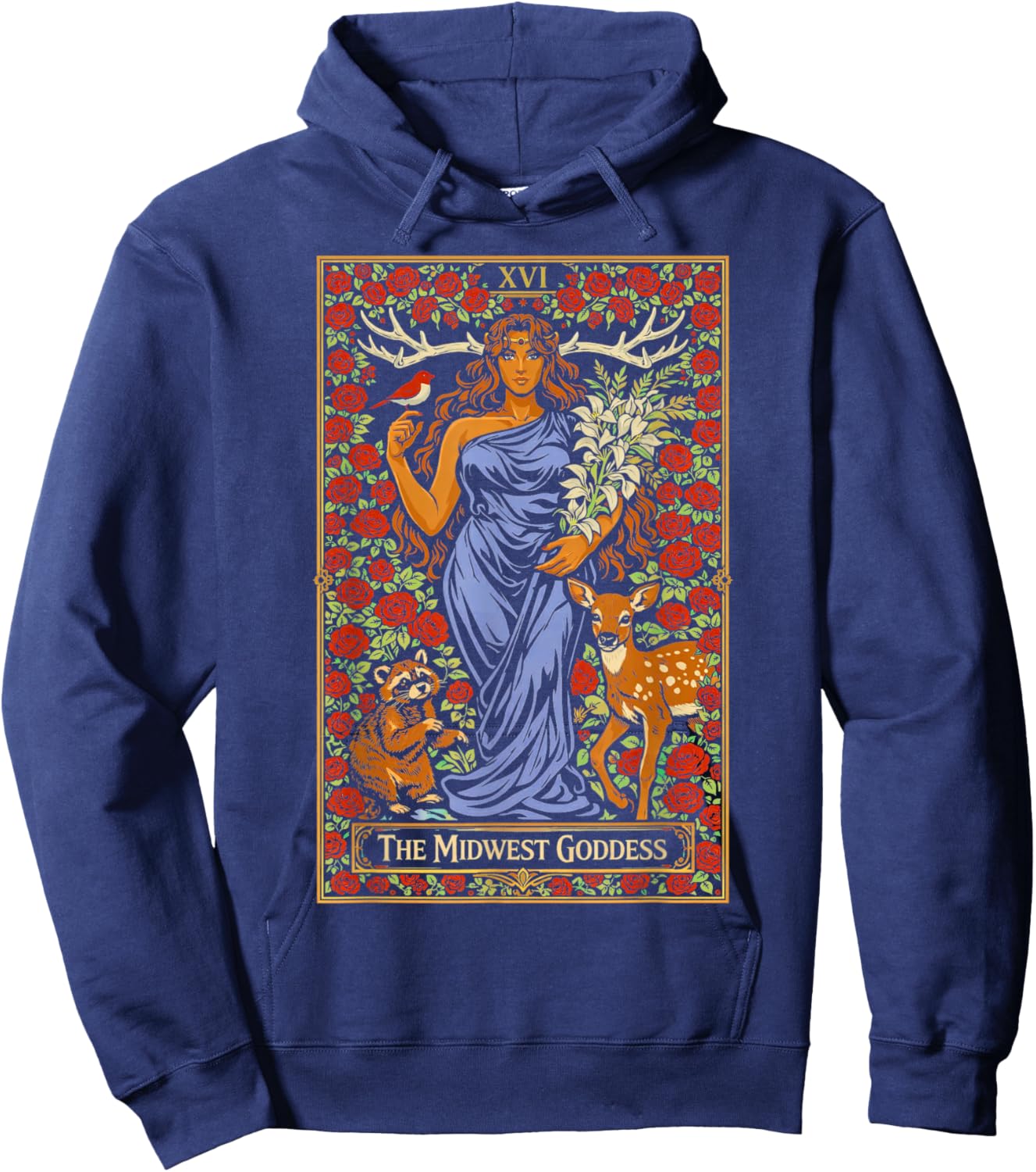 The Midwest Goddess Tattoo Card Graphic Women Girls Hoodie - Hoodie | Navy