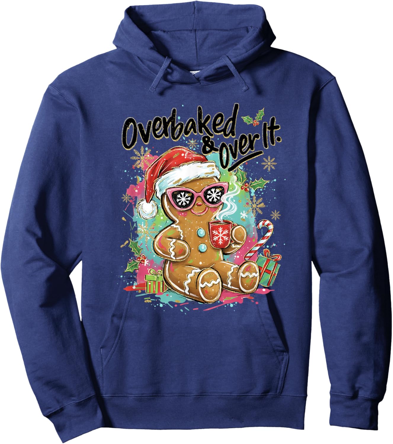 Retro Funny Sunglasses Over Baked and Over It Gingerbread Hoodie - Hoodie | Navy