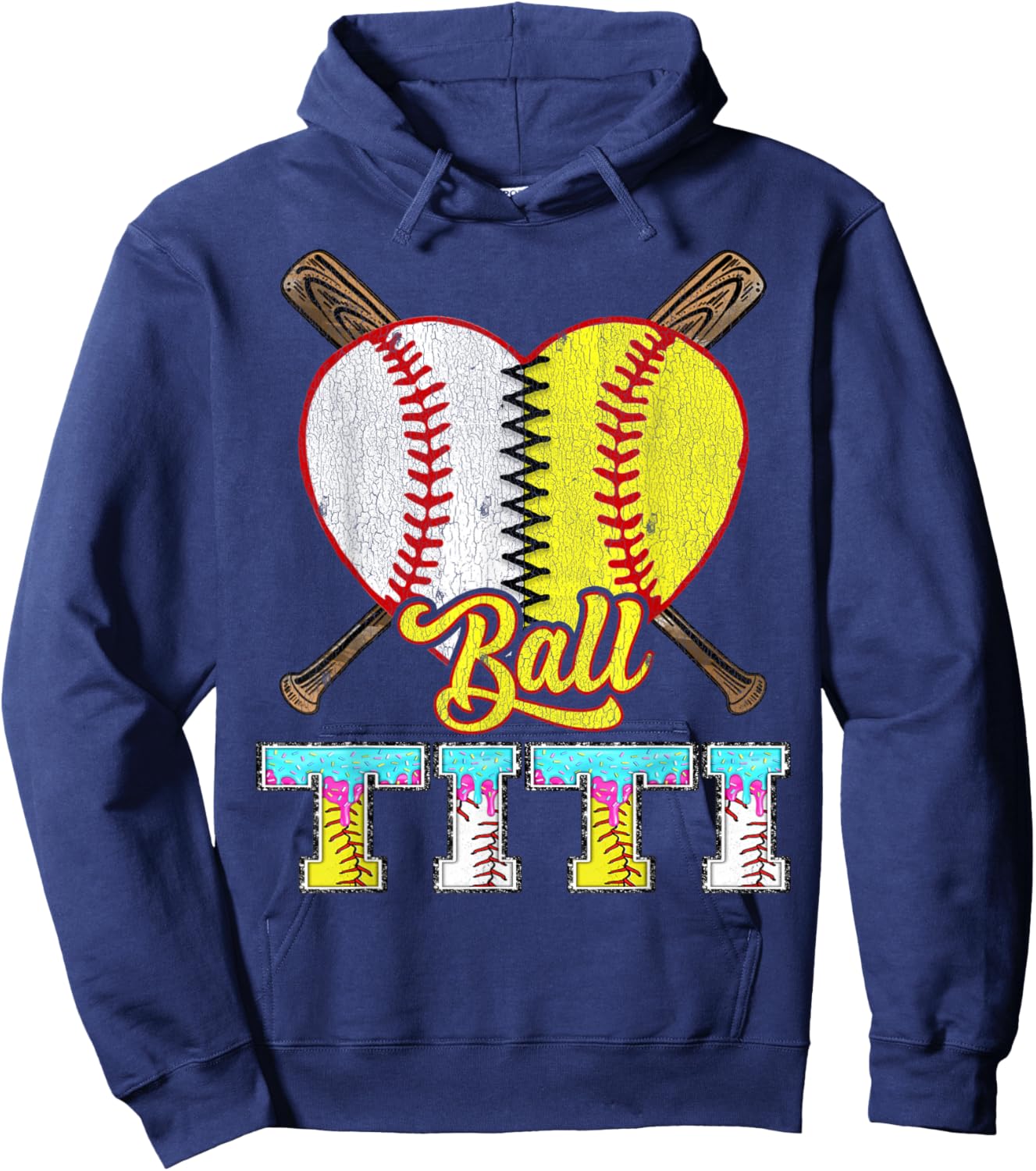 Titi of Both Half Baseball Softball Ice Cream Drip Hoodie - Hoodie | Navy