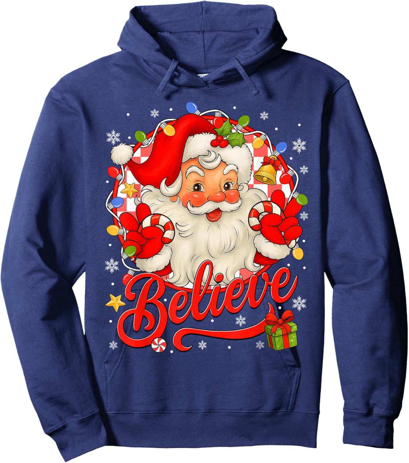 Vintage Santa Claus Believe Christmas Vibes Women Boys Girls Hoodie - Hoodie | Navy