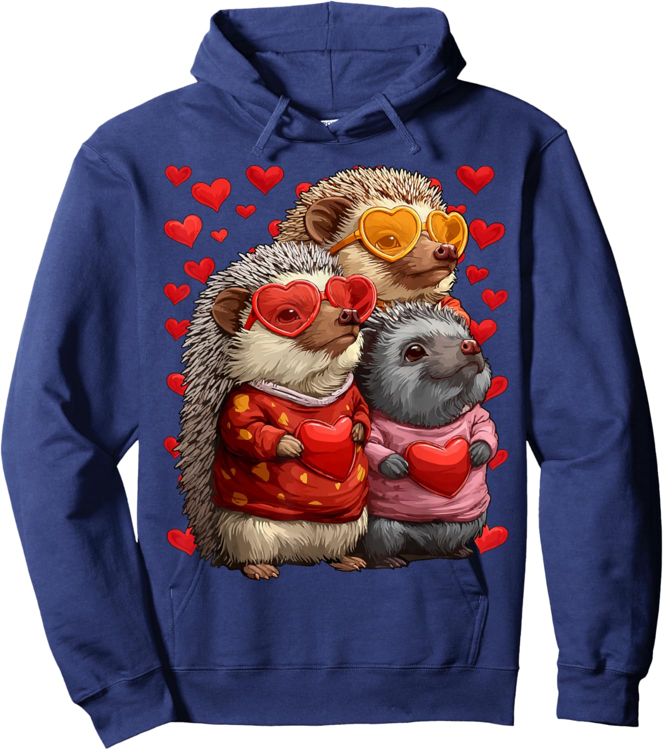 Cute Hedgehogs with Heart Sunglasses Valentines Day Hearts Hoodie - Hoodie | Navy