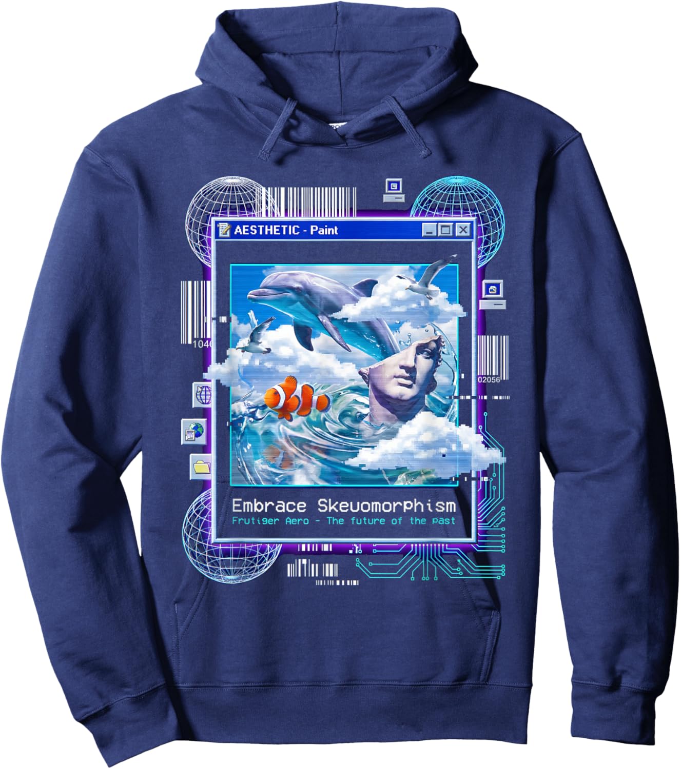 Frutiger Aero Skeuomorphism Vaporwave Aesthetic Glitch Art Hoodie - Hoodie | Navy