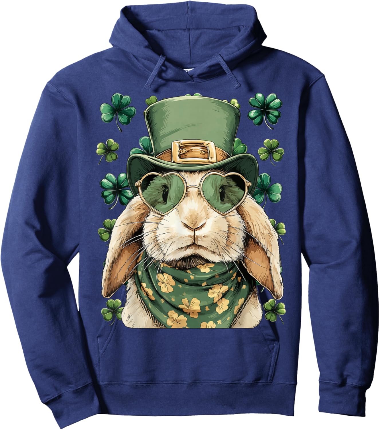 Irish Rabbit with Sunglasses Shamrocks St Patricks Day Bunny Hoodie - Hoodie | Navy